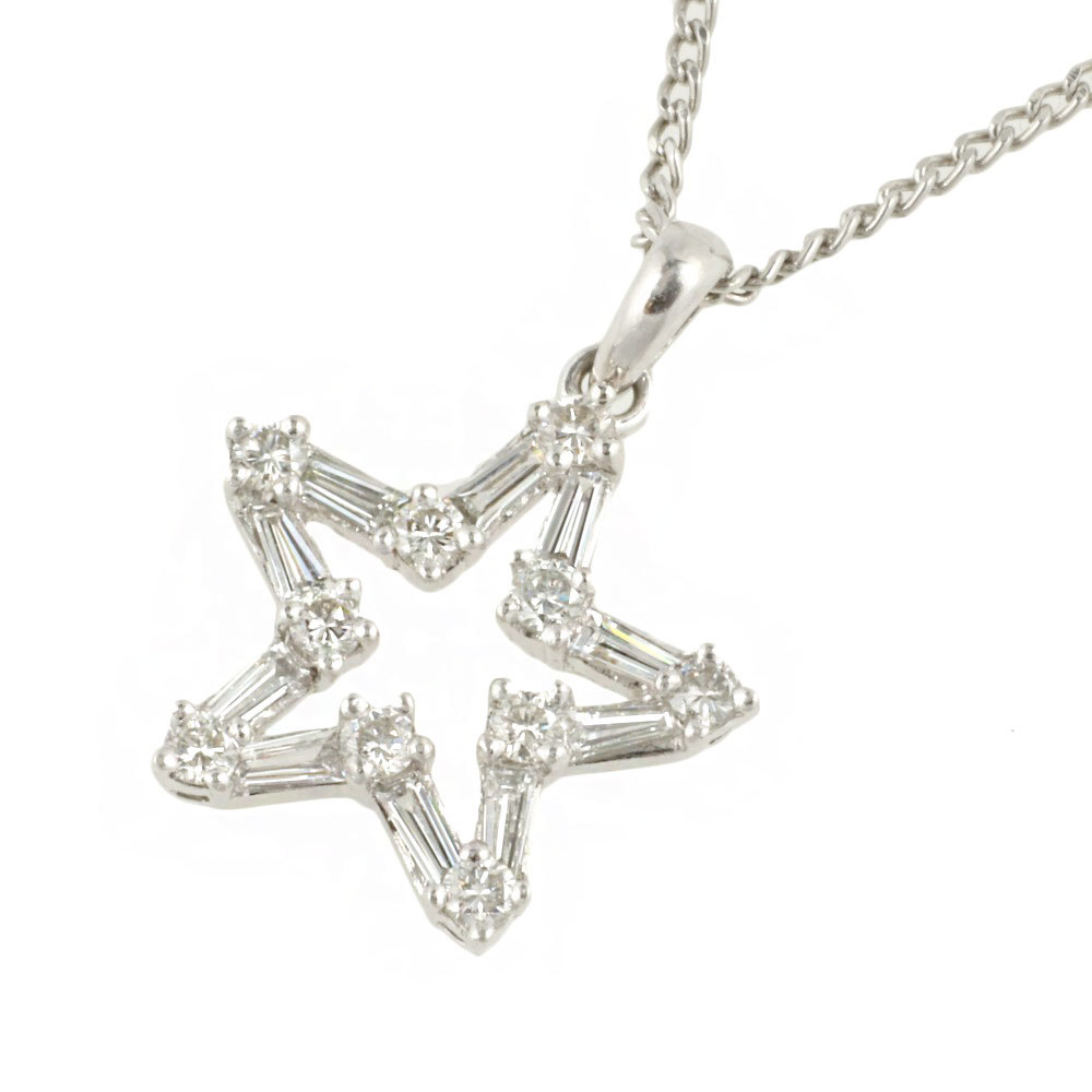 【本物保証】 新品同様 ネックレス プラチナ Pt850 Pt900 メレダイヤモンド 0.82ct 星 スター ノーブランド No brand