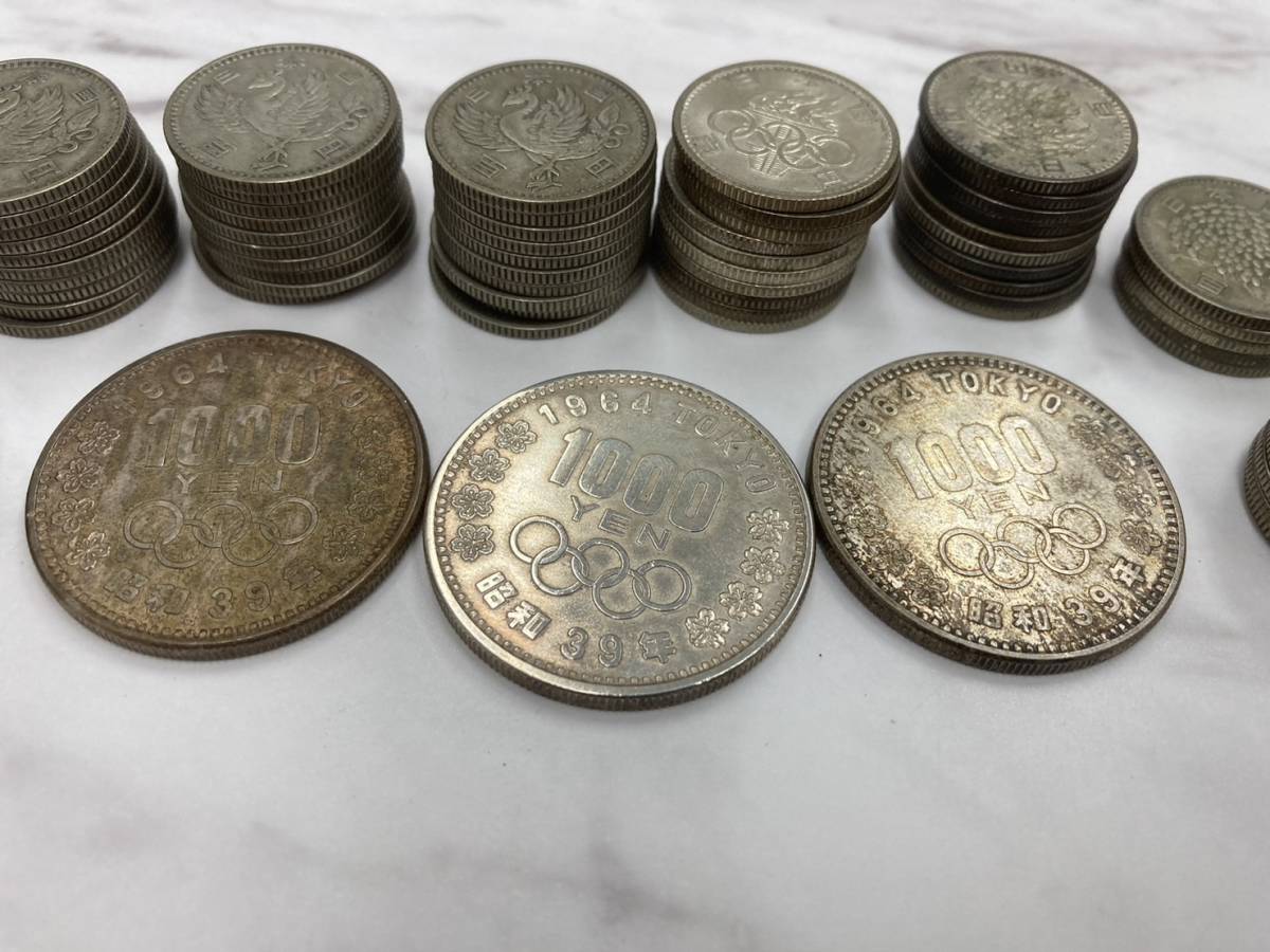 F5902a 100円銀貨 74枚 1000円銀貨 3枚 稲穂 鳳凰 東京五輪