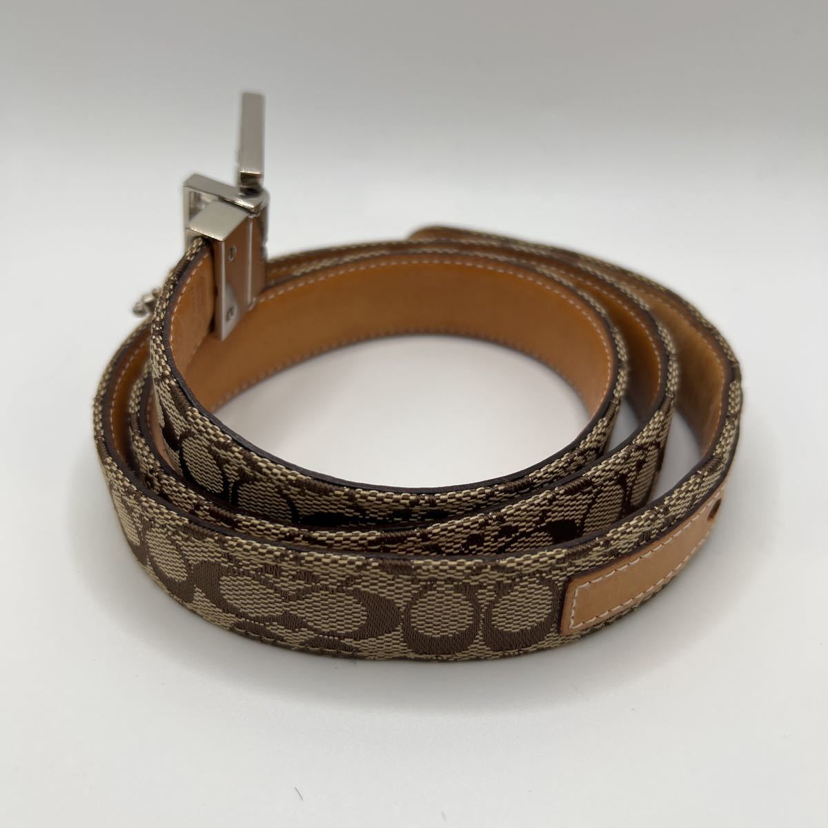 □3645 COACH コーチ ベルト シグネチャー レザー キャンバス ユニ 
