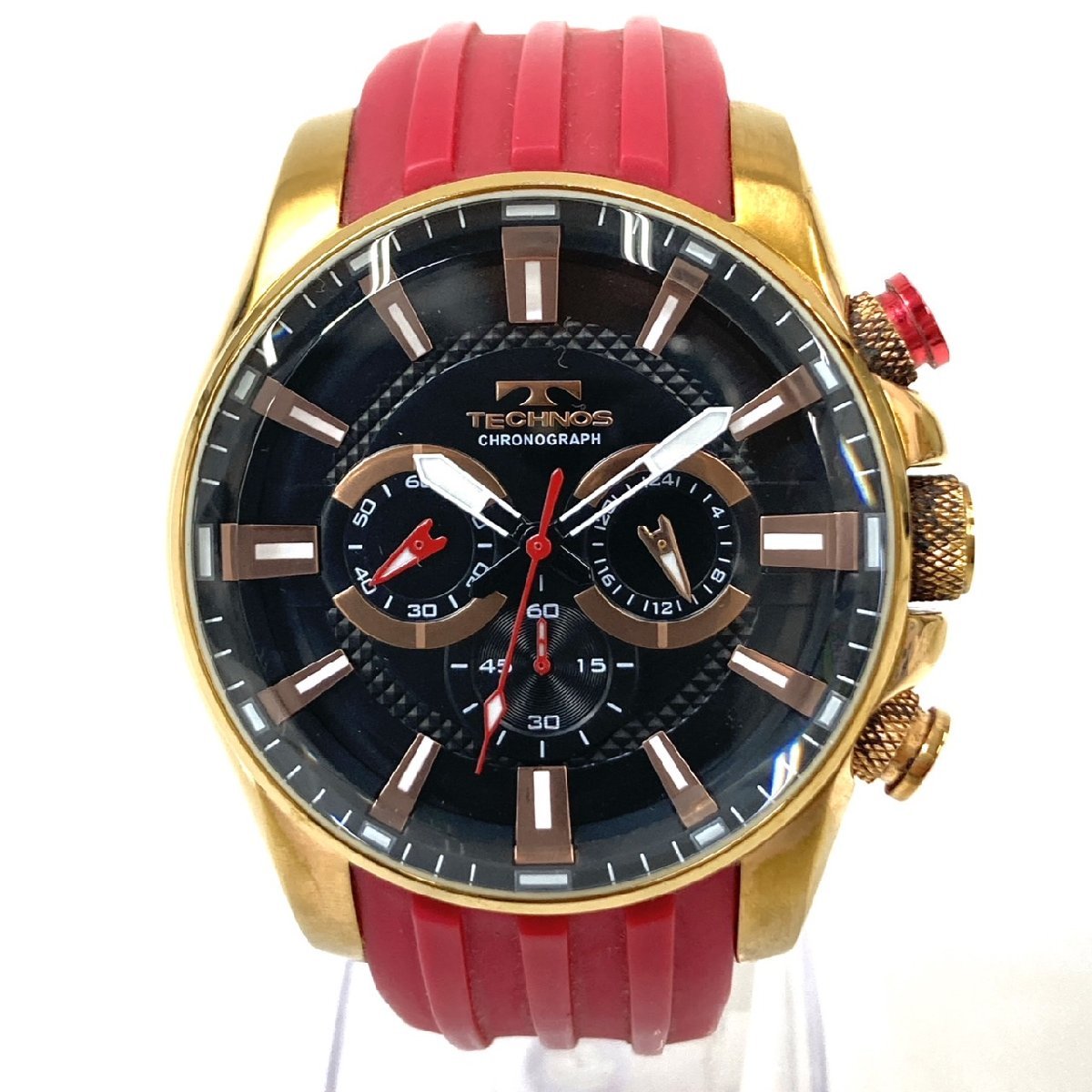 稼働品 TECHNOS テクノス メンズ腕時計 クロノグラフ ビッグフェイス 