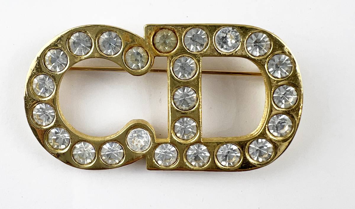 希少　Christian Dior クリスチャンディオール　ビンテージ　アンティーク　ブローチ　ロゴ　ストーン　1円～　レディース　アクセサリー