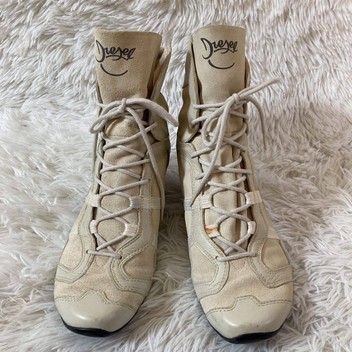 DIESEL ディーゼル レースアップ ショートブーツ オフホワイト 