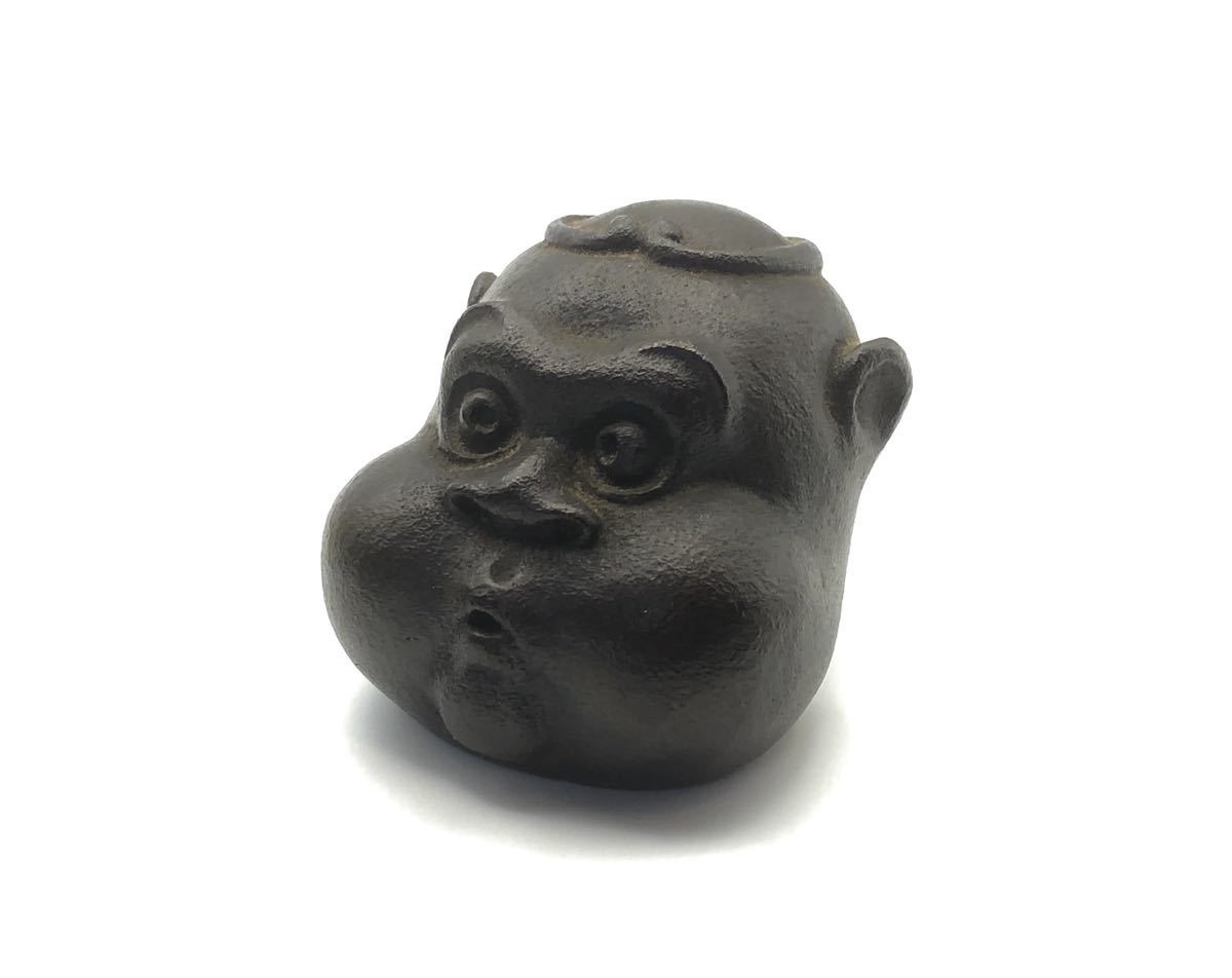 樂】日本美術 名工 籔内佐斗司 ブロンズ 悟空鎮 文鎮 銅器 共箱(東洋  