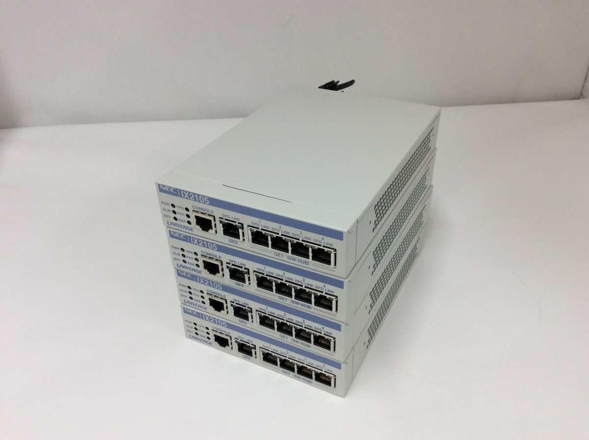 4台セット 初期化済み NEC 超小型VPN対応 高速アクセスルータ UNIVERGE IX2105 搭載OS Version 8.10.11B （1台）/ 9.3.11（3台）