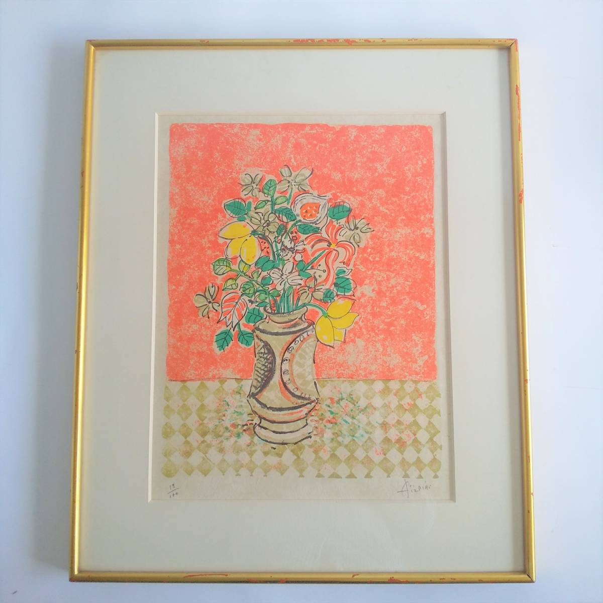 ☆【絵】リトグラフ アイズピリ 花 18/100 Aizpiri 額サイズ約:50×60cm