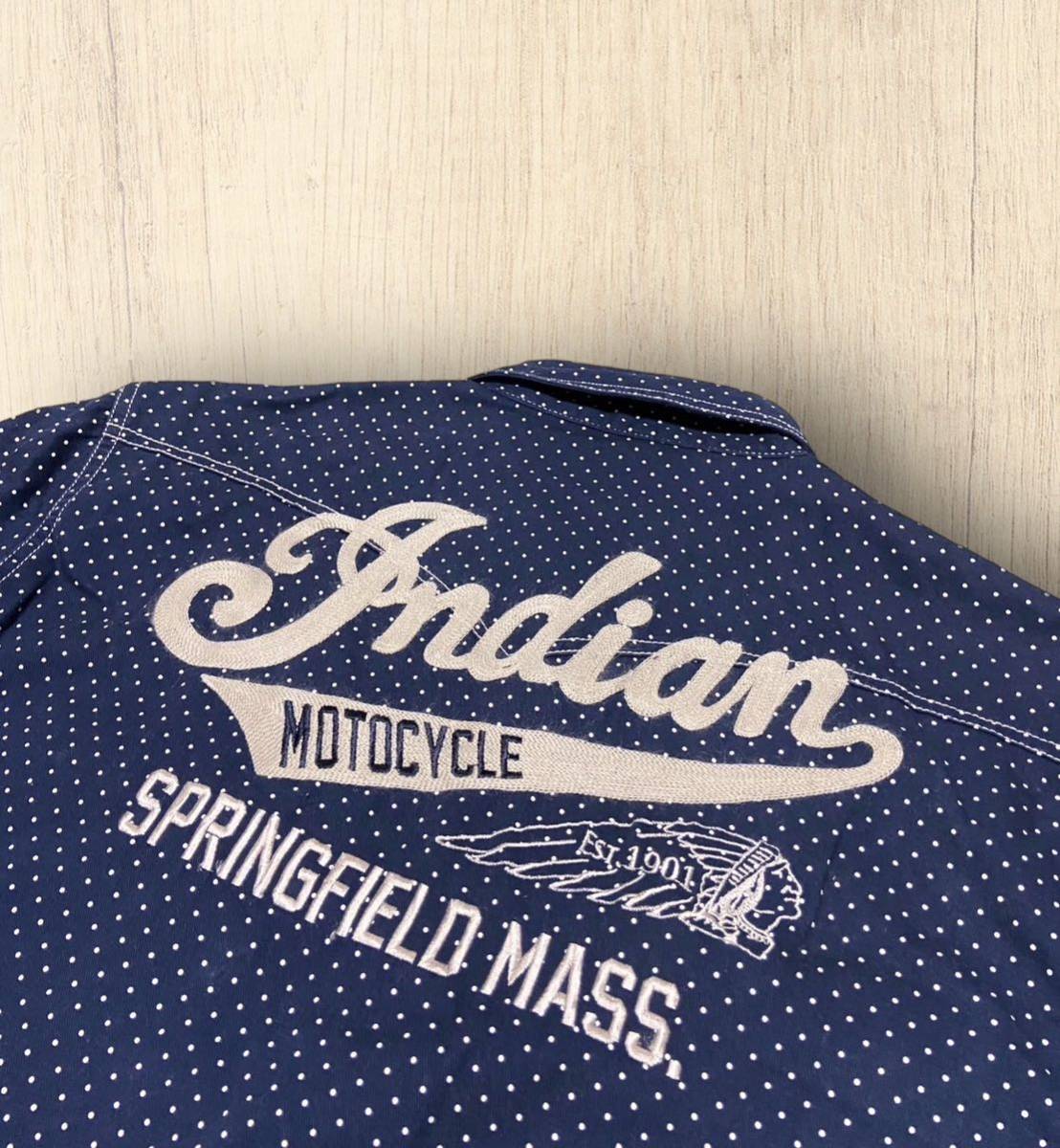 INDIAN MOTOCYCLE インディアンモーターサイクル 刺繍　ドット柄　長袖　ウエスタンシャツ★XLサイズ★