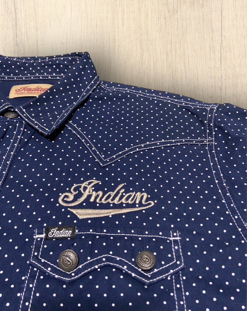 INDIAN MOTOCYCLE インディアンモーターサイクル 刺繍 ドット柄 長袖