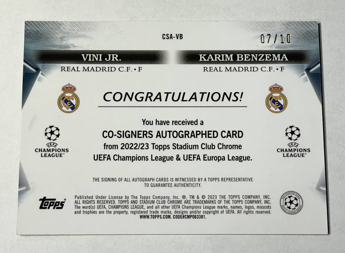 Vini Jr. / Karim Benzema 2022-23 Topps Stadium Club Chrome Co 