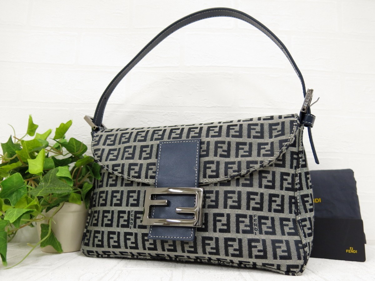 FENDI フェンディ◇キャンバス レザー 本革◇ハンド バッグ◇グレー 