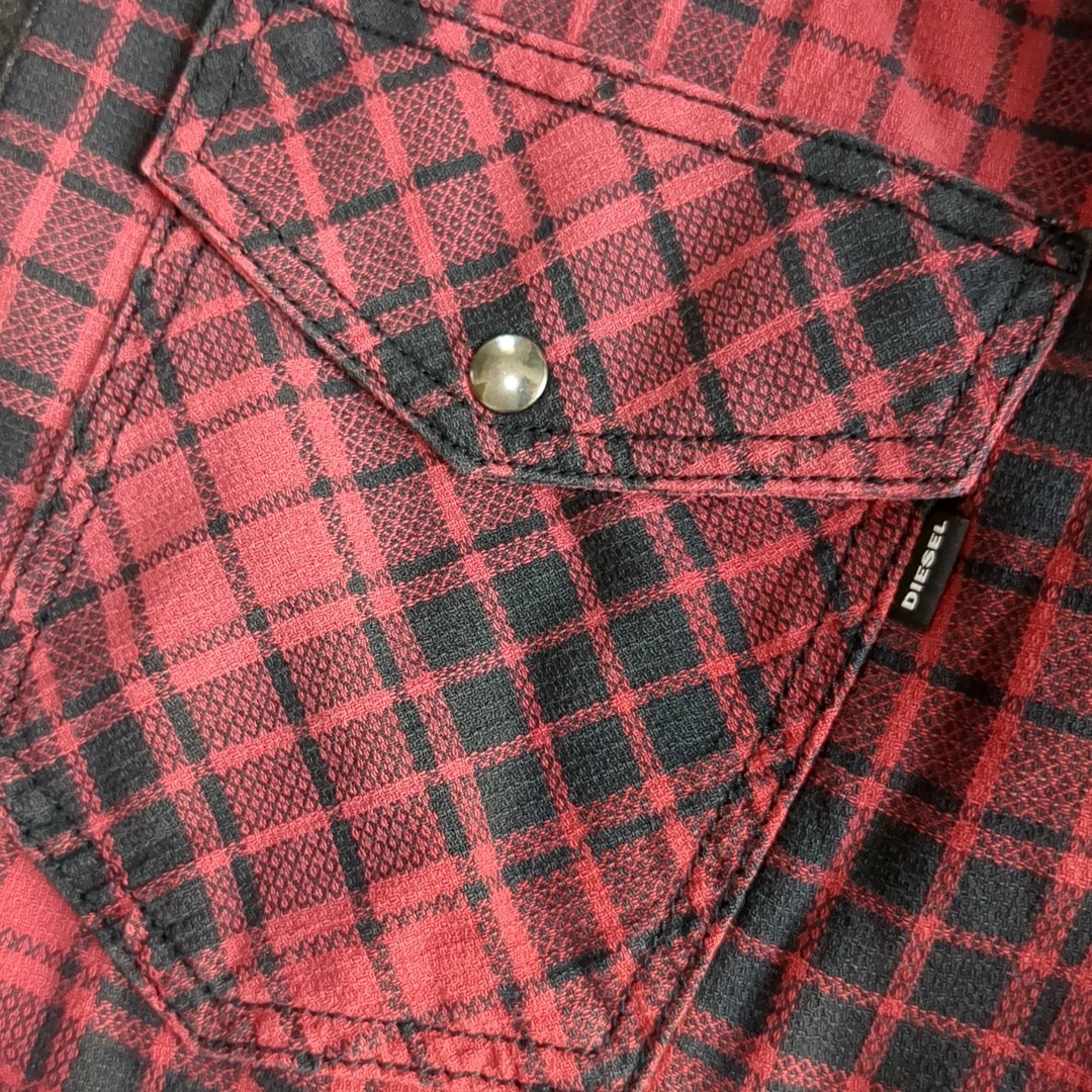 DIESEL リバーシブル デニムジャケット チェック柄 赤 × 黒 L位
