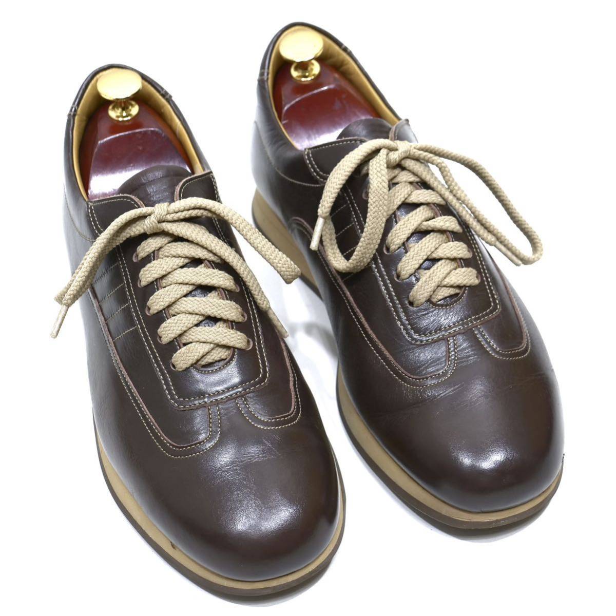 良品◎/日本製》BURBERRY バーバリー ブラウン レザースニーカー 24 