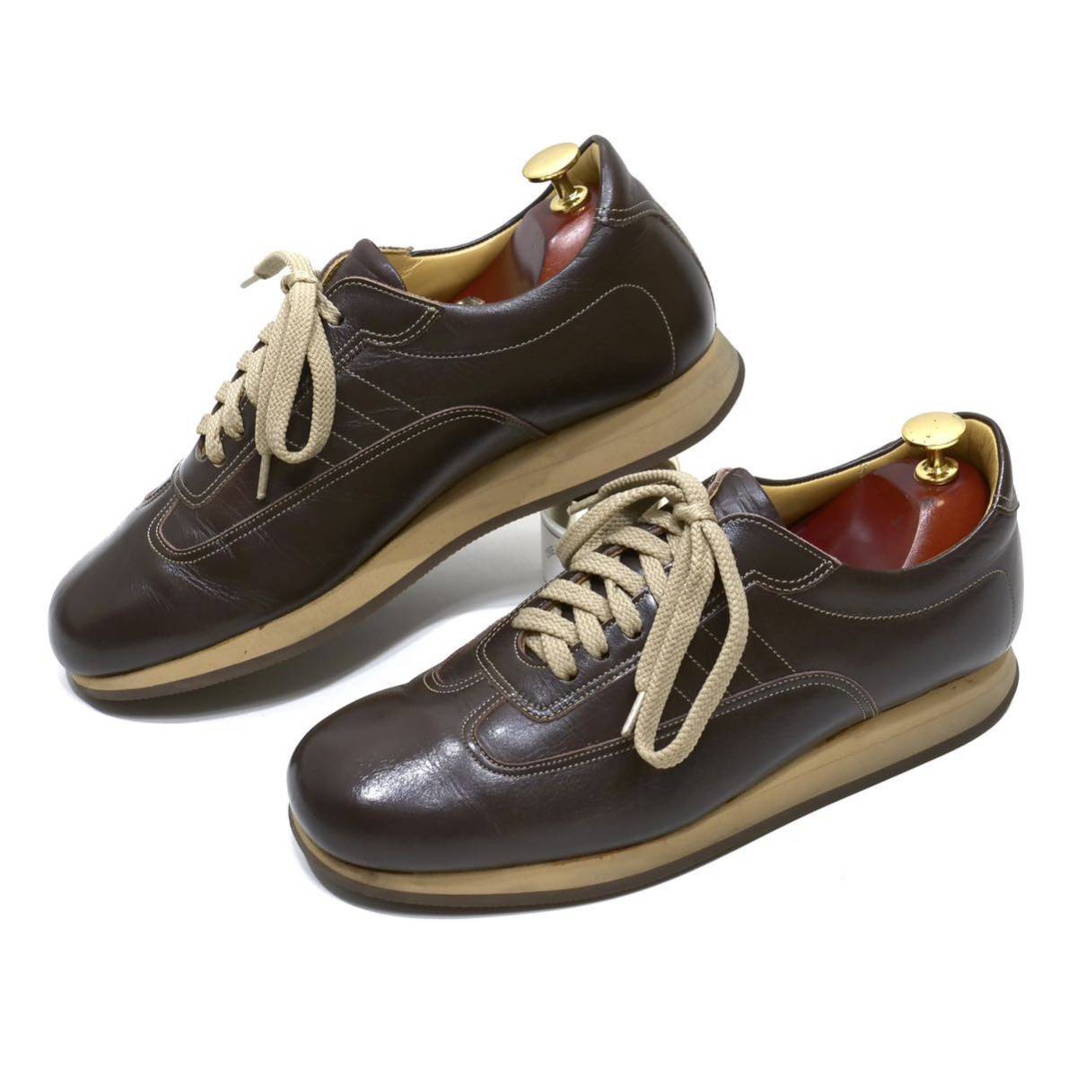 良品◎/日本製》BURBERRY バーバリー ブラウン レザースニーカー 24 
