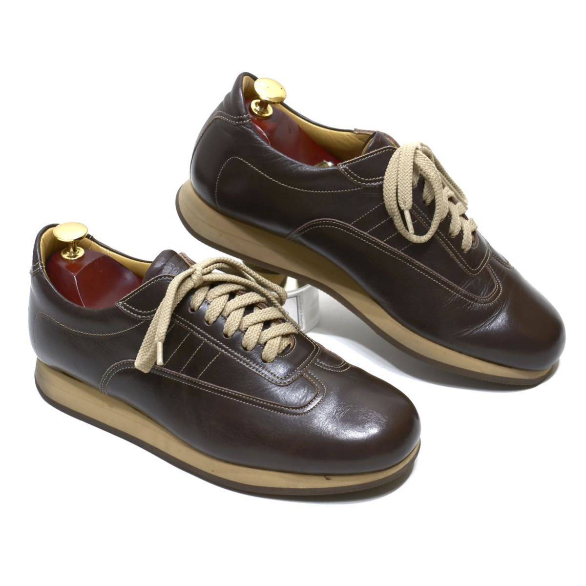 良品◎/日本製》BURBERRY バーバリー ブラウン レザースニーカー 24 