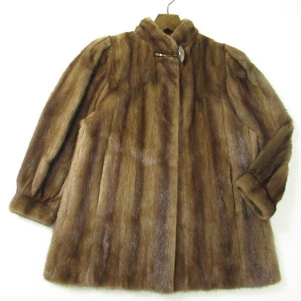 r5f092110★毛並み綺麗 銀サガ SAGA MINK デミバフミンク 8分丈コート 着丈80cm 13号