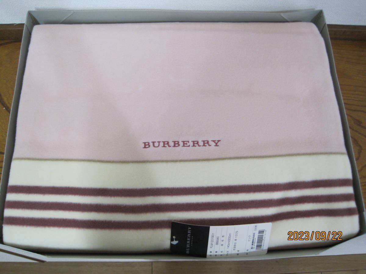 中432】 BURBERRY バーバリー 綿毛布 140×200 寝具 ピンク 綿100％ 未
