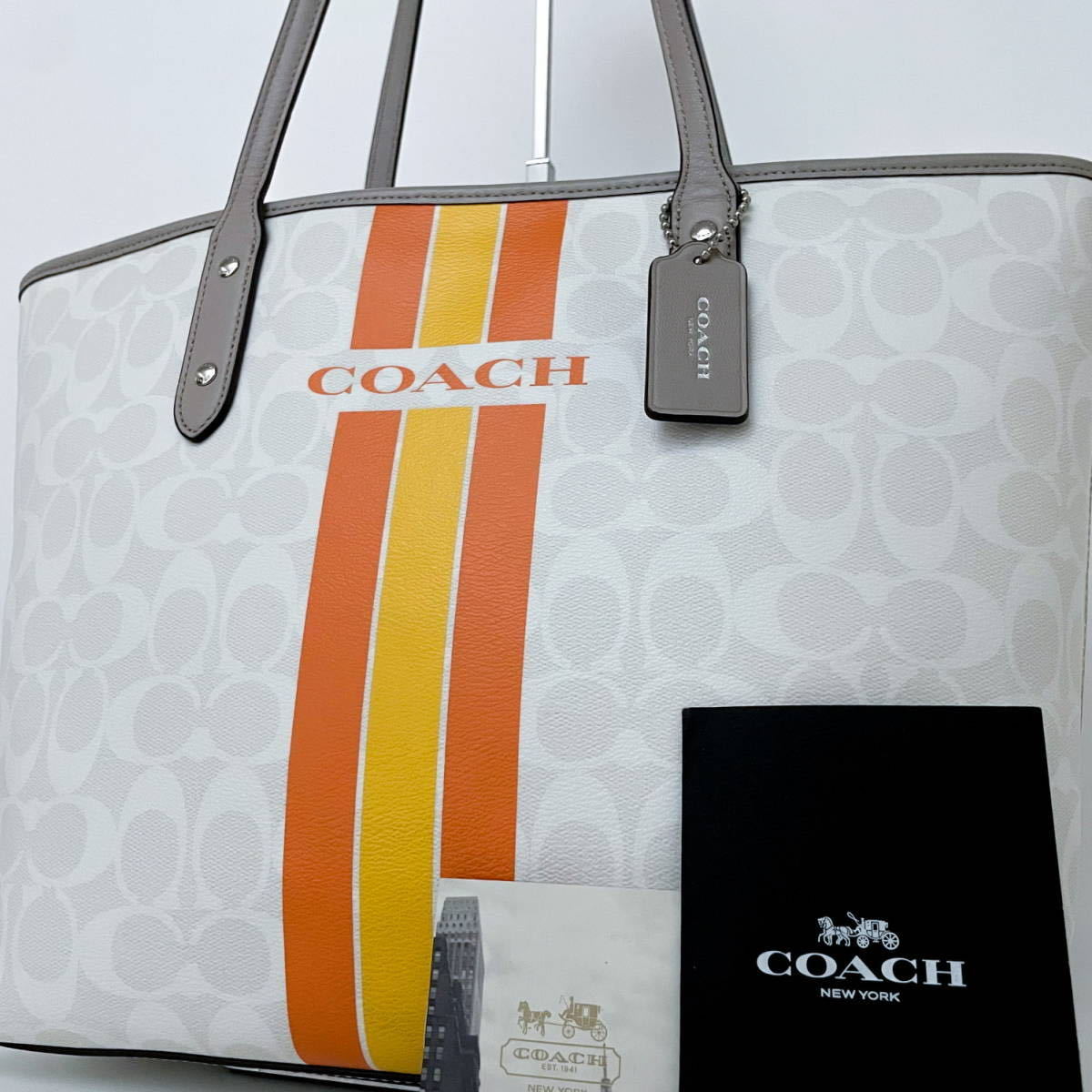 【未使用級■定価9万】COACH コーチ 総柄 ロゴ A4ビジネス バッグ ブリーフケース トート レザー メンズ レディース 大容量 ホワイト 白