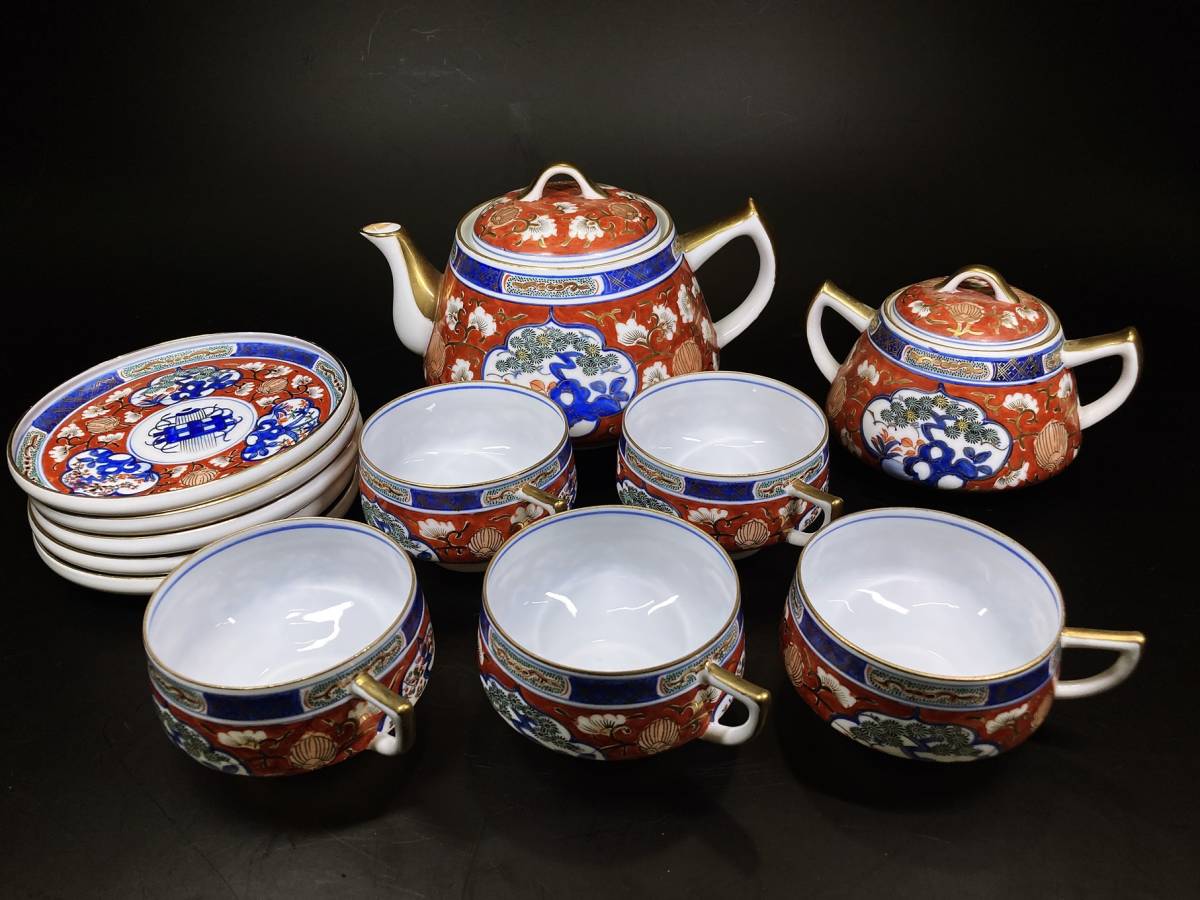 古伊万里 色絵染付間取 金襴手 丼 5客 蓋付碗 アンティーク 骨董 明治