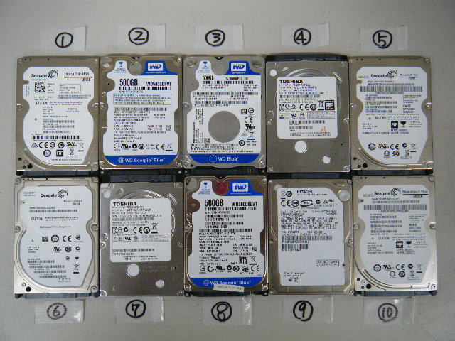 メーカー色々 / 500GB 2.5インチ / 10台セット / 使用時間少ない / 健康状態:正常 / 中古(現状品)