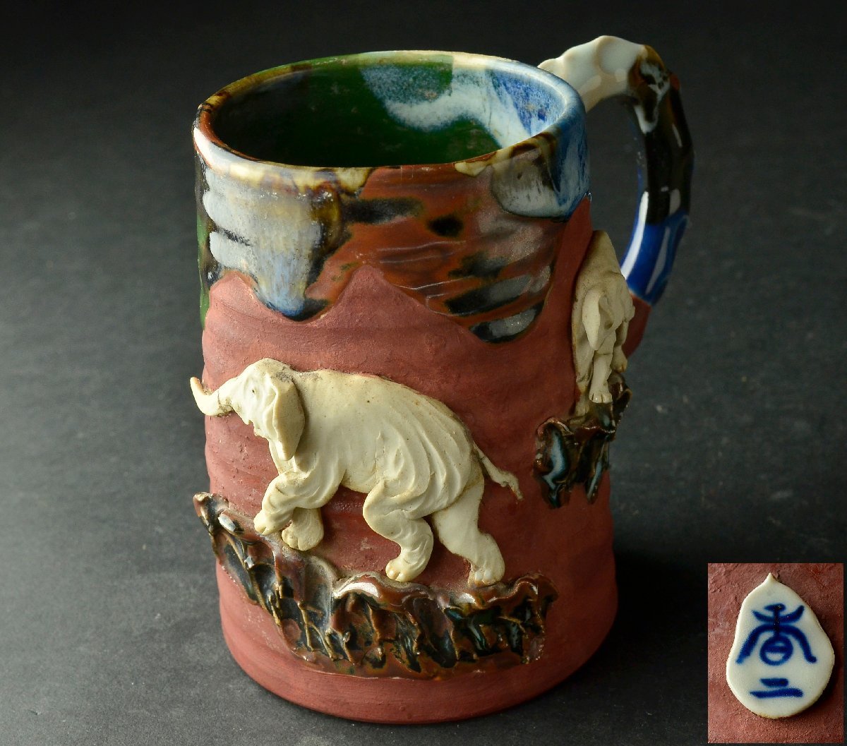 幻の隅田焼04】『石黒香々(香香/香二)作』明治期 高浮彫