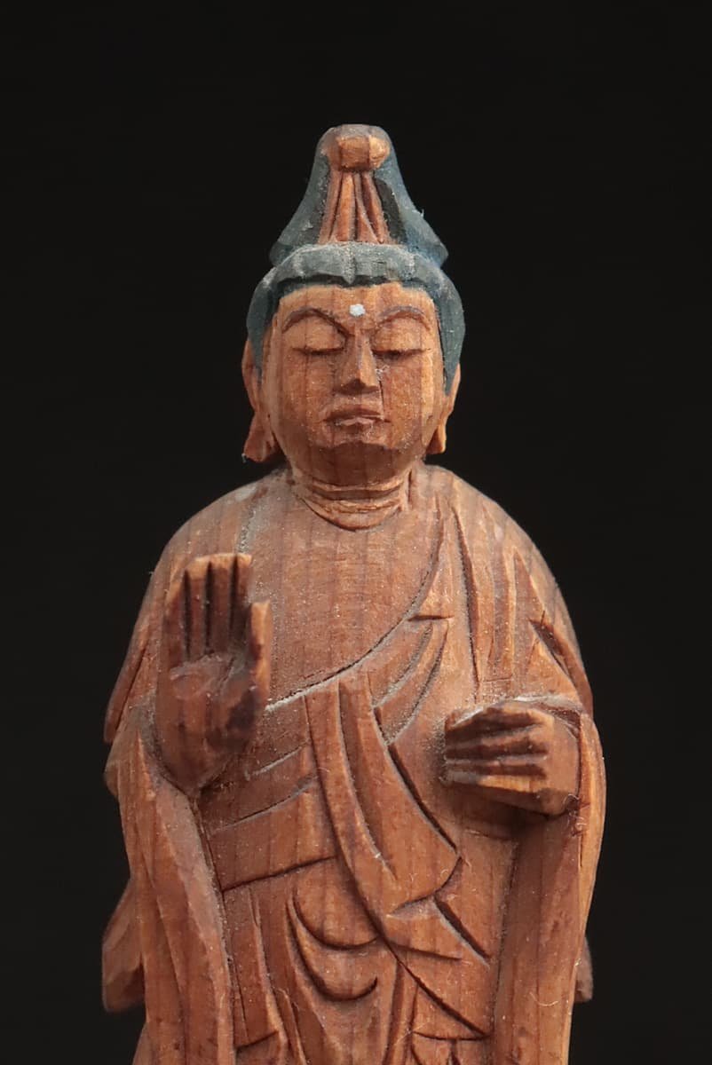 EM634 小振 木造観音菩薩像 全高9.3cm⁄仏高5.5cm 錺