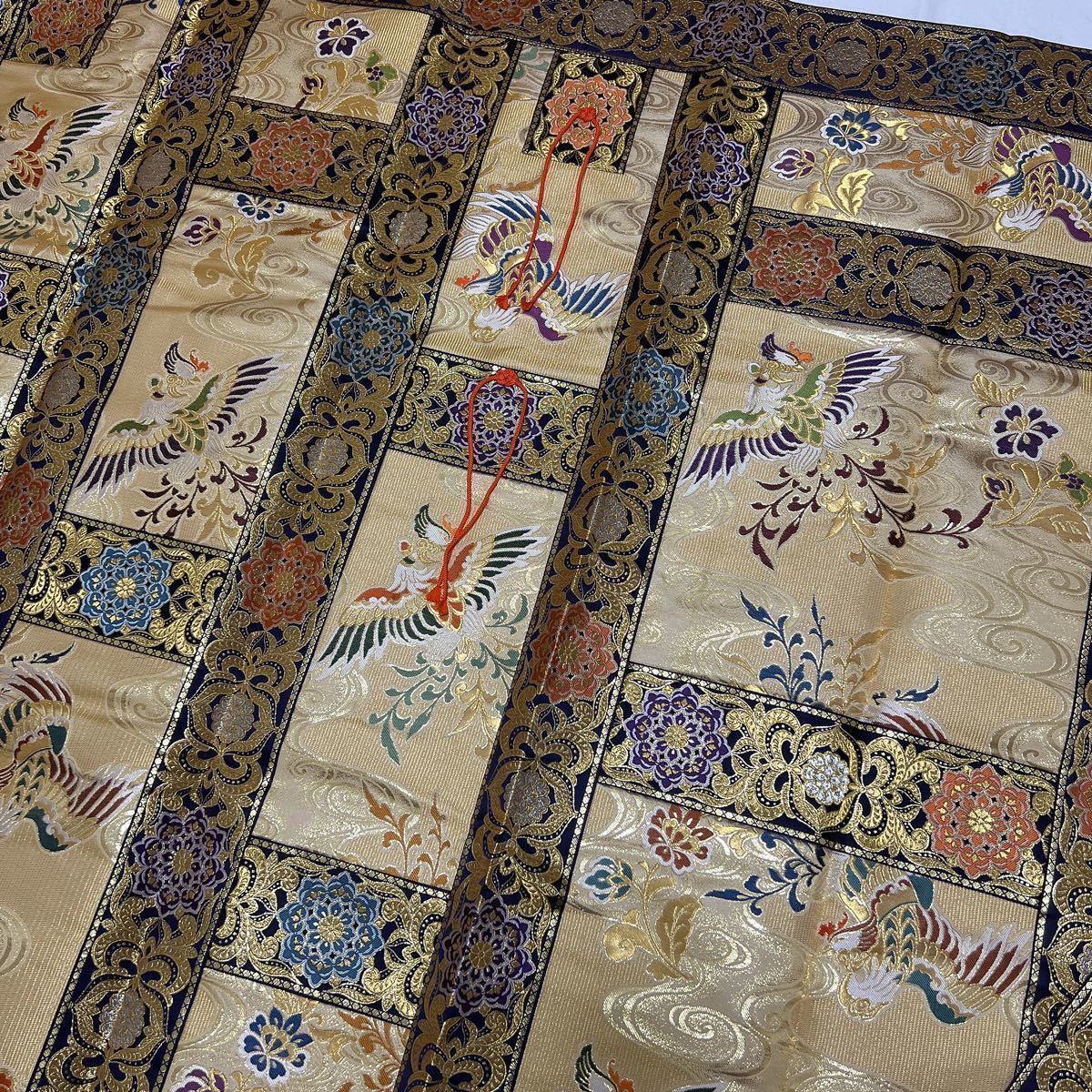 未使用品【金襴七条袈裟】【衲衣】鳳凰柄 緞子 冬用 修多羅 正絹 法要 