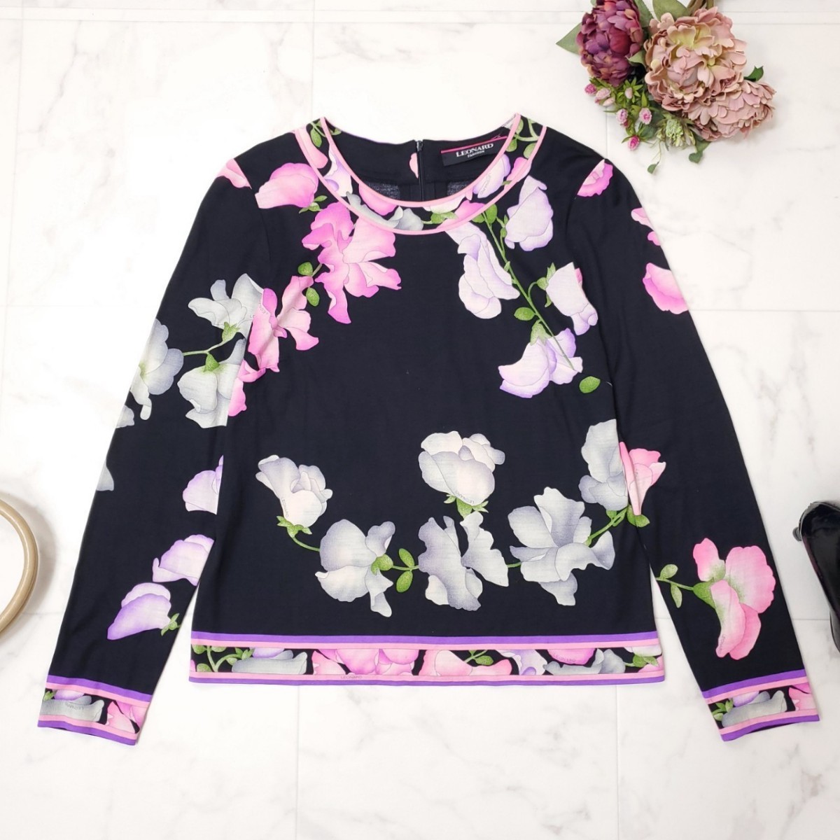 美品☆LEONARD レオナール☆美麗デザイン☆カンカン風*テープライン