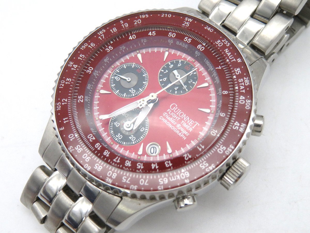 1円◆稼働◆　ギオネ　　フライトタイマー　レッド　クオーツ　メンズ　腕時計　　I975
