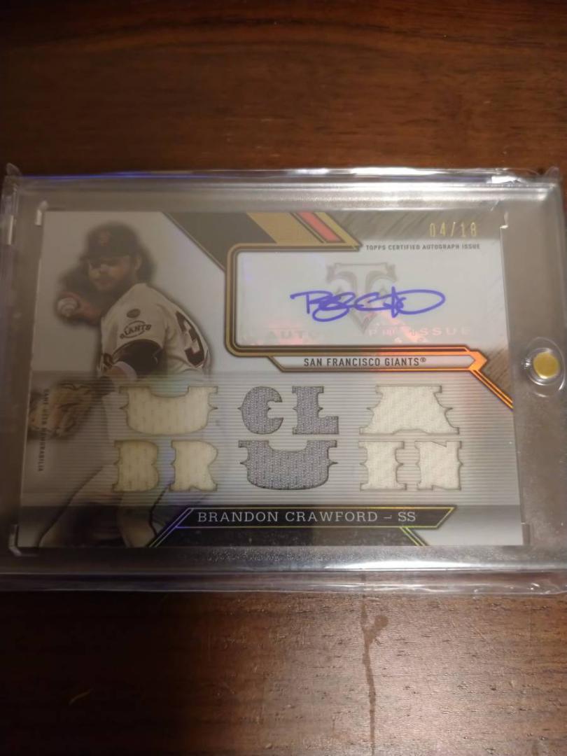 【ブランドン・クロフォード18枚限定直筆サインカード】2016 Topps Triple Threads Brandon Crawford Relics Deca Relic Combos Auto /18