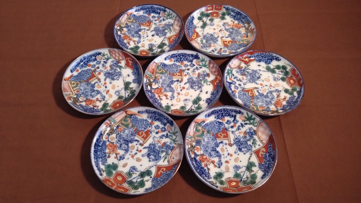 大聖寺伊万里 古伊万里 伊万里 色絵 金襴手 豆皿 菓子皿 蔵出し 7客 金襴