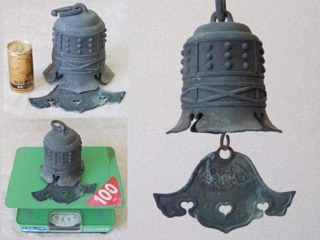 時代【銅器 釣鐘】仏教美術 青銅 重さ約2kg 半鐘 釣鐘 仏教美術 銅鐘