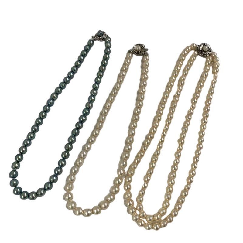 豪華3点セット 黒蝶真珠ネックレス + 白蝶真珠ネックレス 8.3~8.4mm/8.0~8.2mm/7.0~7.2mm シルバークラスプ 中古 N2310K75