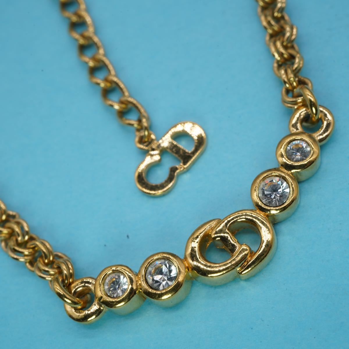 【748】Christian Dior ネックレス 長さ約36cm アジャスター約5.5cm クリスチャンディオール ラインストーン TIA