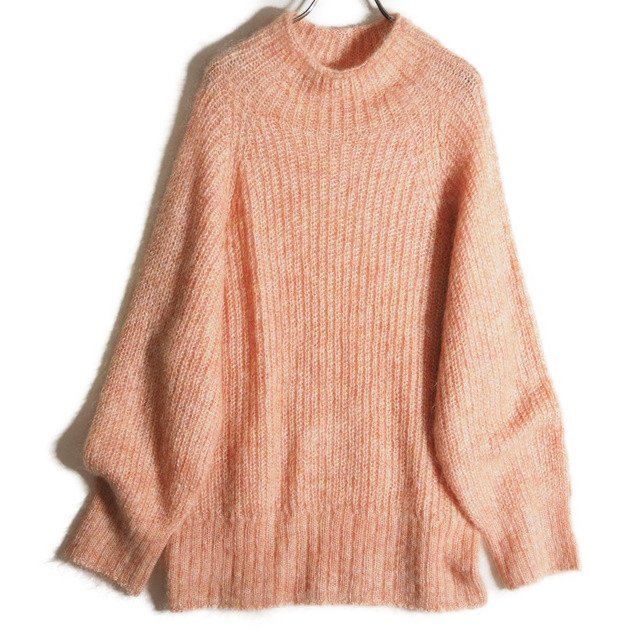K7818f66　▼LE CIEL BLEU ルシェルブルー▼　モヘアウール ロングニット ピンク 36 / オーバーサイズ シャギーニット ハイネック 秋冬