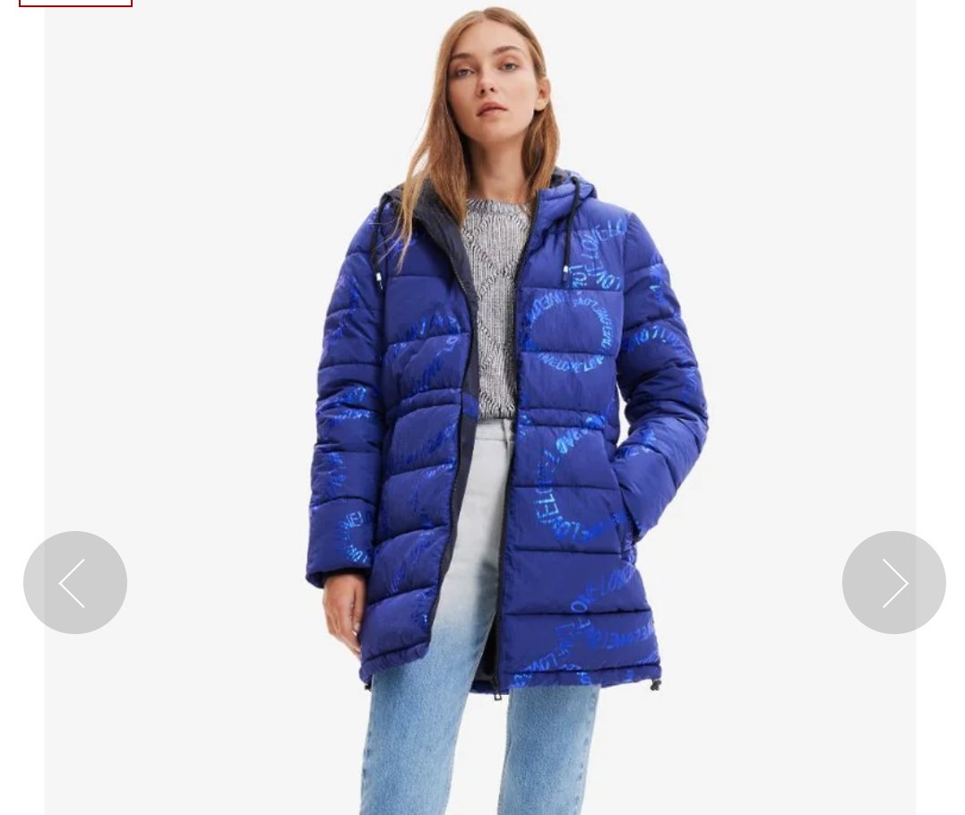 新品同様】Desigual デシグアル テキストロングパデッドコート ダウン