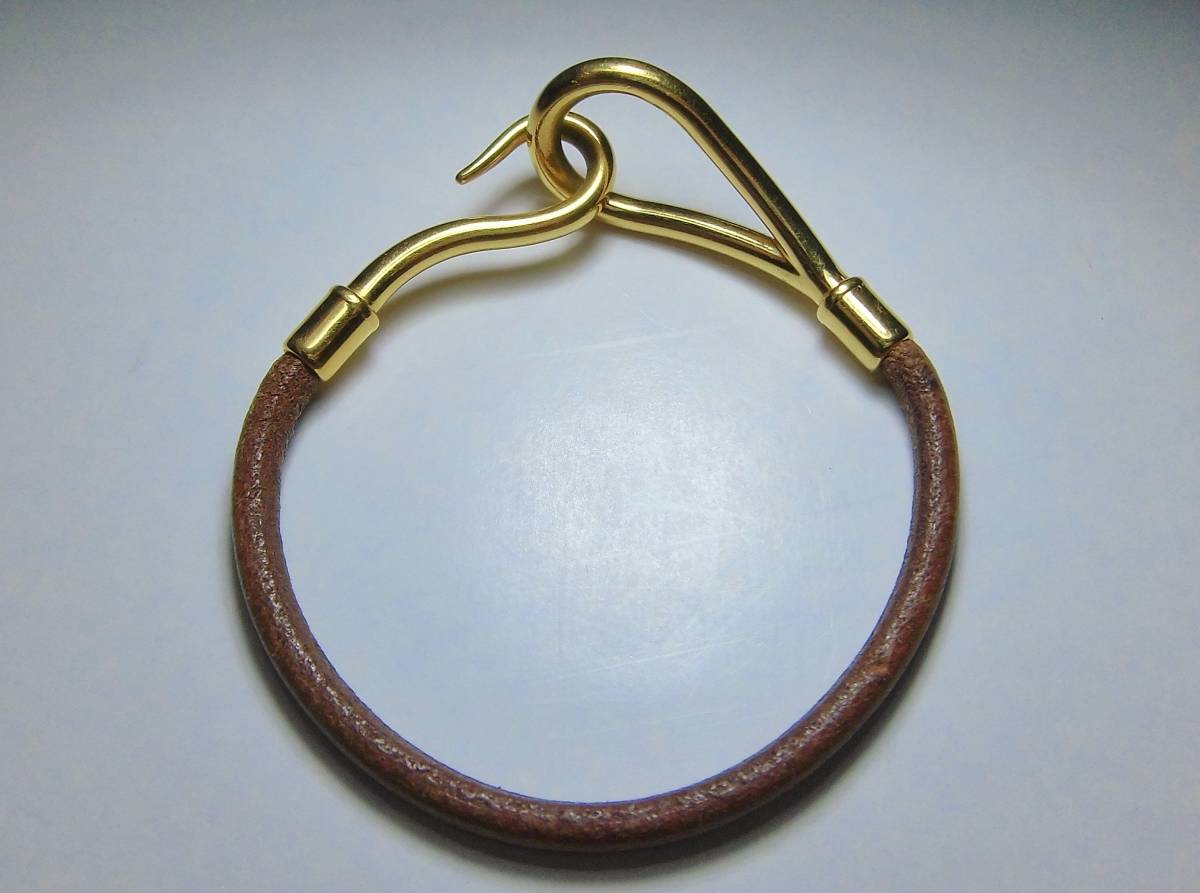 ☆USED品//エルメス ジャンボ レザー ブレスレット ブラウン×ゴールド