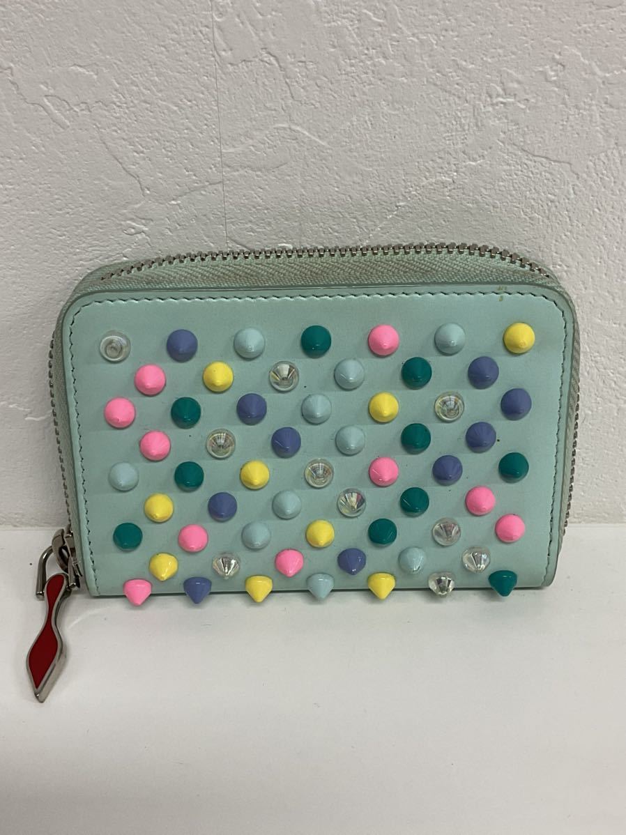 営KZ223-60◆ Christian Louboutin クリスチャン ルブタン ミントグリーン カラフル スタッズ コインケース ミニ財布