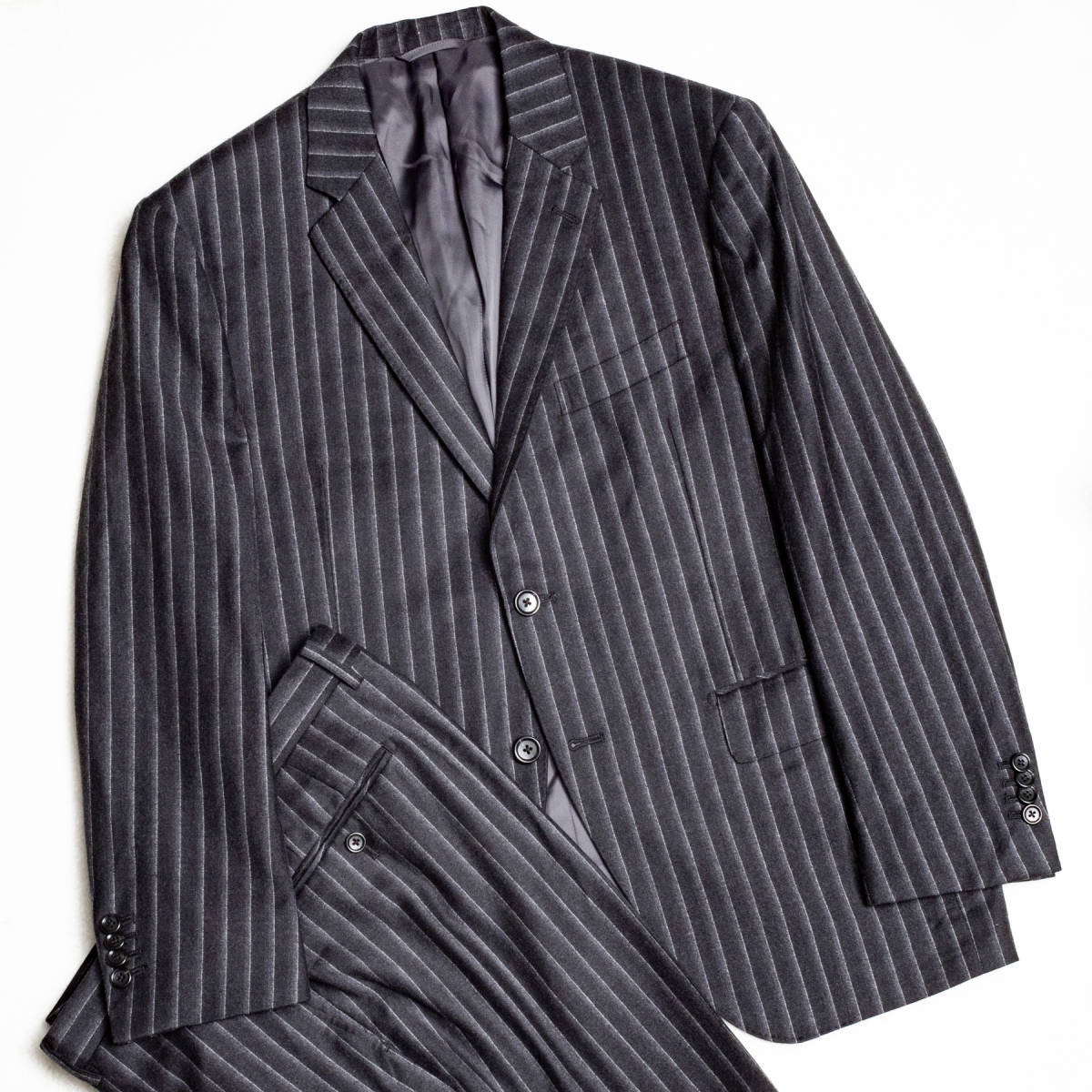 美品BB5サイズ/上品デザイン!◎D'or Homme × 伊MARZOTTO『秋冬フランネルウール100%』生地 シングルスーツ セットアップ メンズ XL XXL