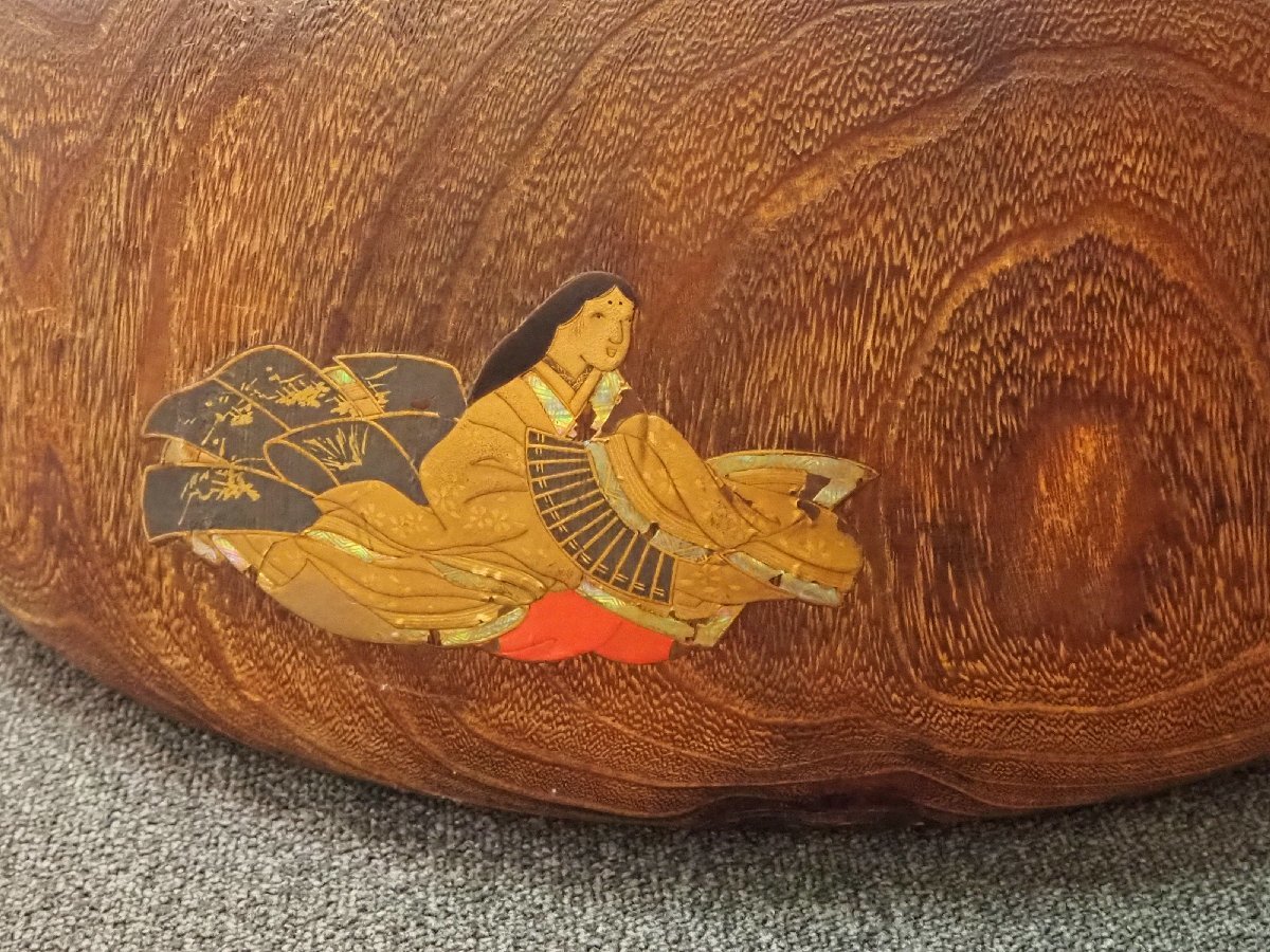 美術火鉢 桐製 火鉢 蒔絵 桐蒔絵火鉢 螺鈿 丸形火鉢 秋草短冊蒔絵 銅