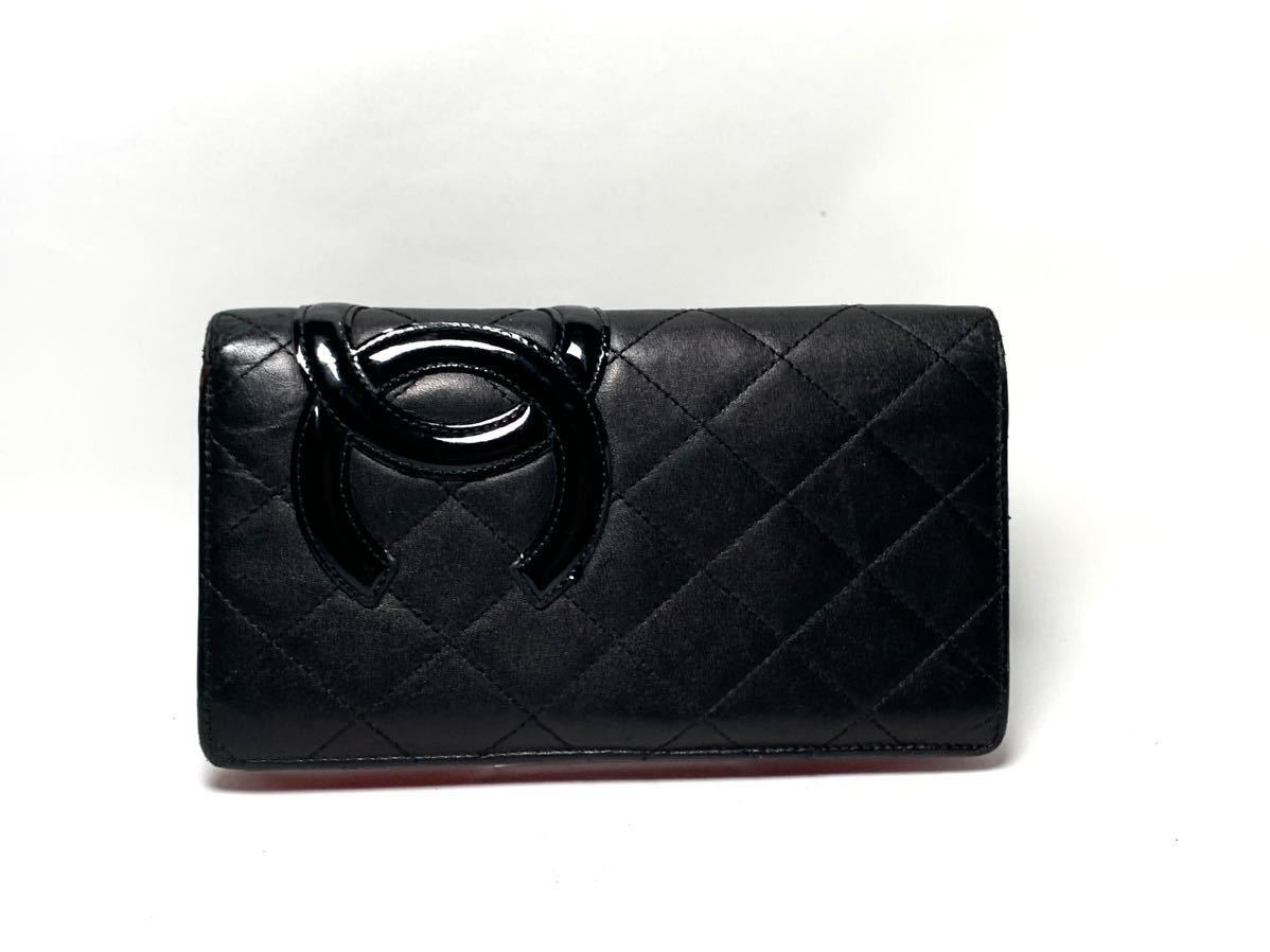 美品 CHANEL シャネル カンボンライン 二つ折り 長財布 ブラック