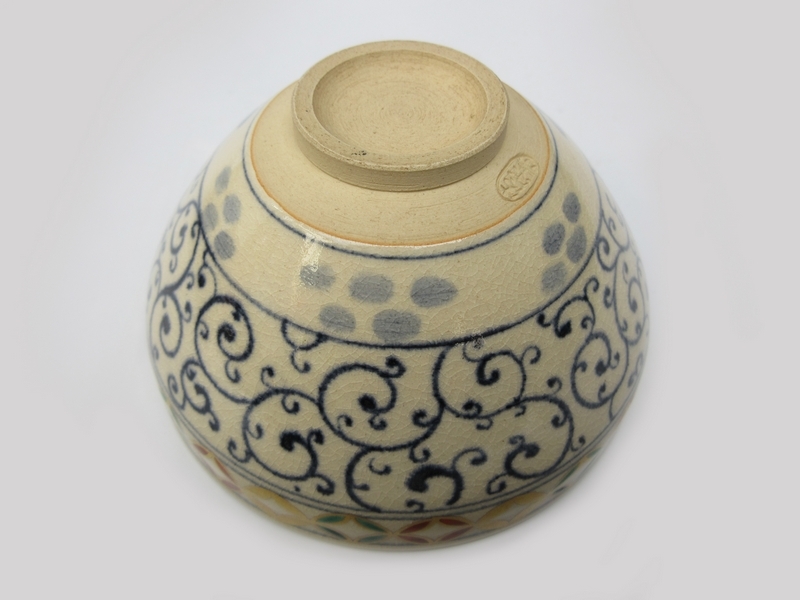 数茶碗 □ 清閑寺窯 杉田祥平造 [ 七宝 天目安南唐草画 茶碗 ] 九客