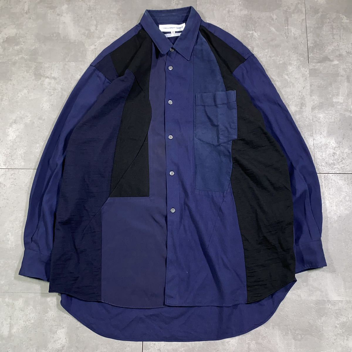 希少　COMME des GARCONS SHIRT コムデギャルソンシャツ■90s 川久保玲　■レーヨン パッチワーク 切り替え　■長袖シャツ■ヴィンテージ