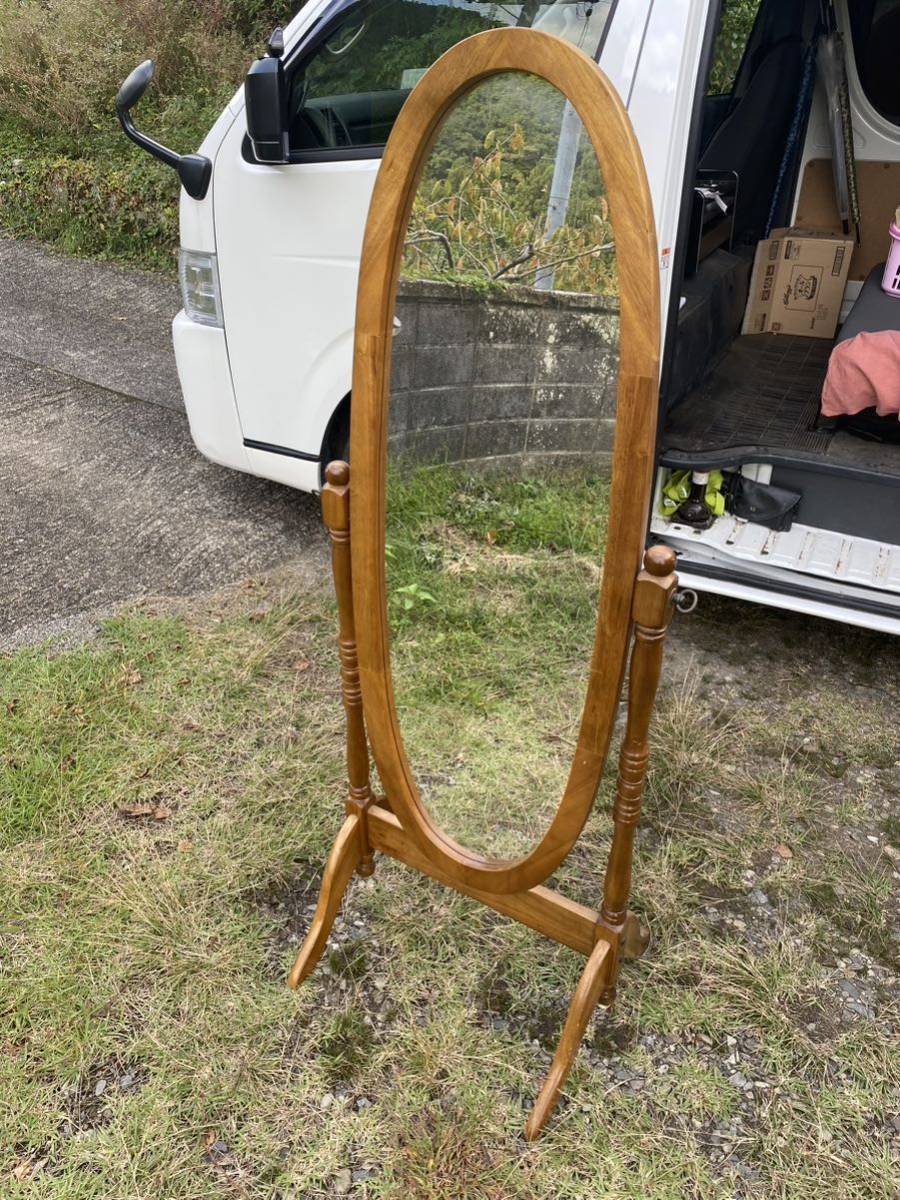 アンティーク調 木製 立て鏡 楕円形 ブラウン 茶色 洋風 全身鏡