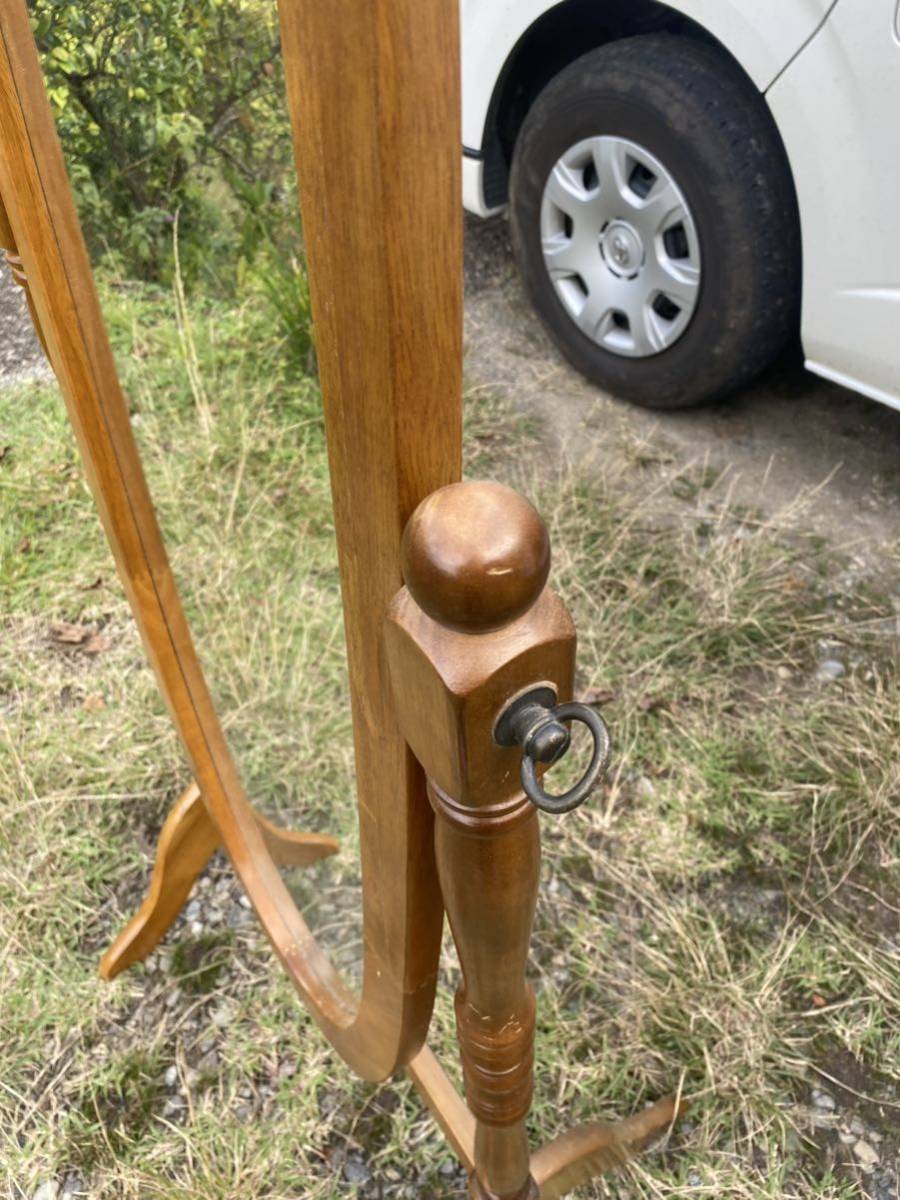 アンティーク調 木製 立て鏡 楕円形 ブラウン 茶色 洋風 全身鏡