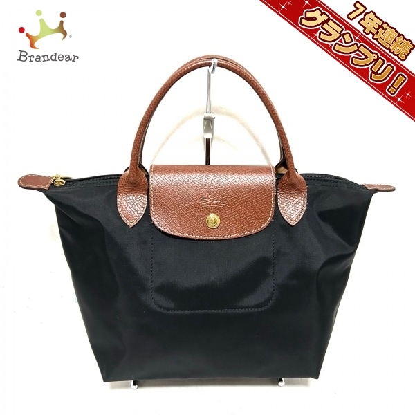 ロンシャン LONGCHAMP ハンドバッグ ル・プリアージュオリジナル ナイロン×レザー 黒×ブラウン 折りたたみ 美品 バッグ