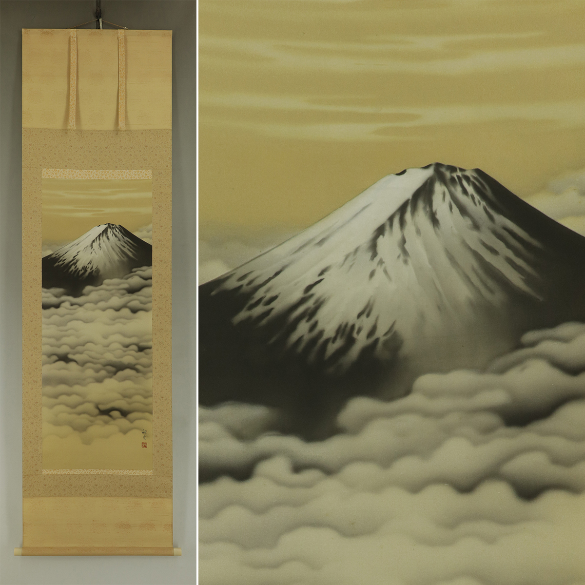 笠井 利之 彩色 『青緑秋景山水図』 五日根対山 【真作】笠井