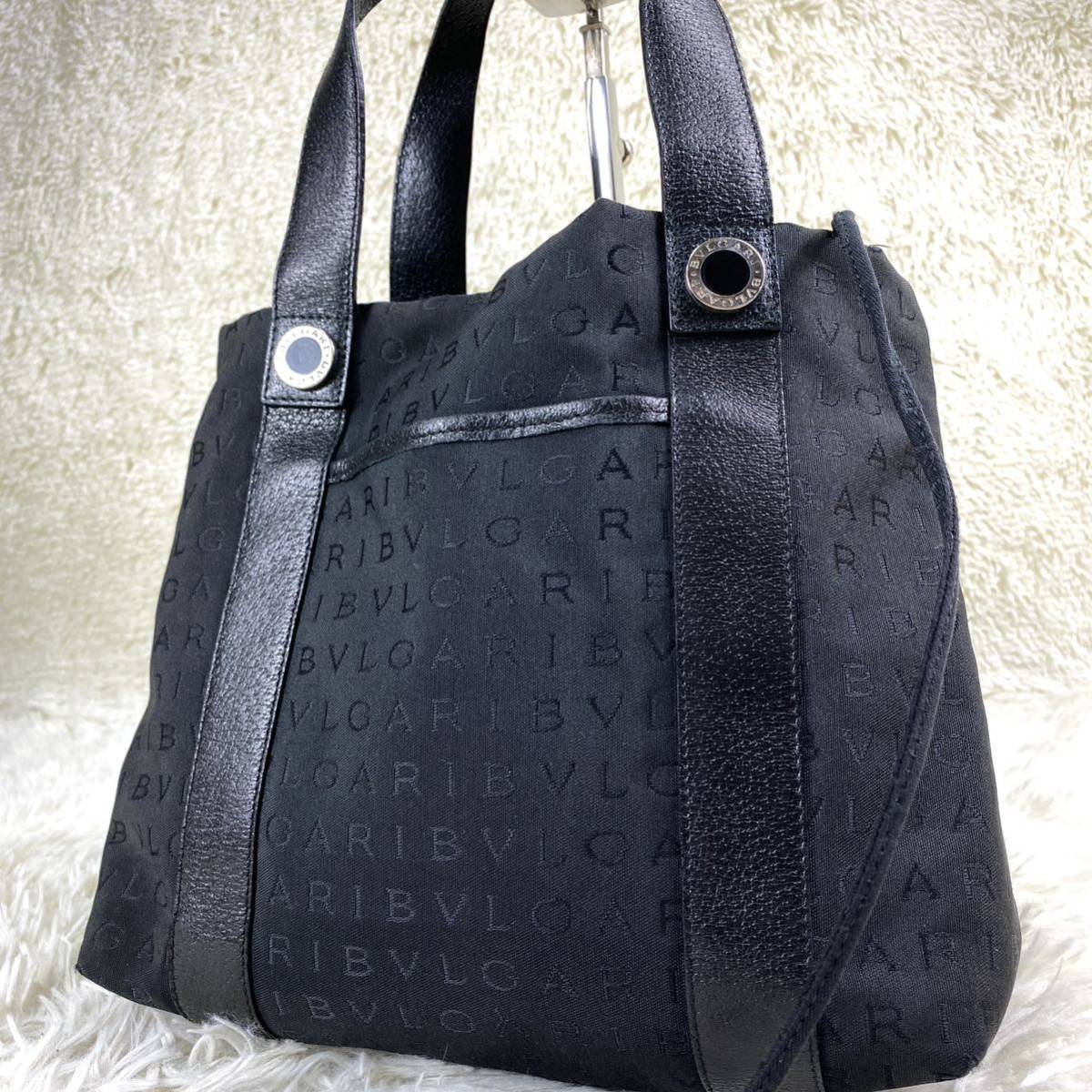1円 BVLGARI ブルガリ ロゴマニア キャンバス×レザー トート サークル 
