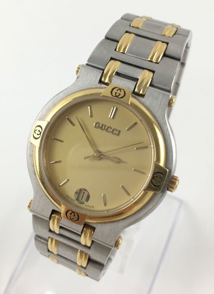 S‐157】GUCCI グッチ クオーツ 腕時計 デイト 文字盤 ゴールド 9000M