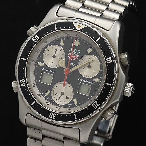 1円 タグホイヤー QZ CE1113 プロフェッショナル200m クロノ デジアナ 黒文字盤 メンズ腕時計 0014300YSD