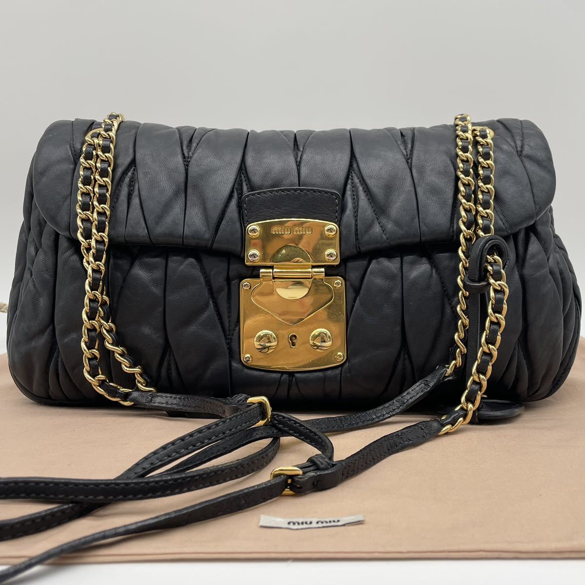 1円〜 美品 miu miu ミュウミュウ レザー マテラッセ 2WAY ダブル 
