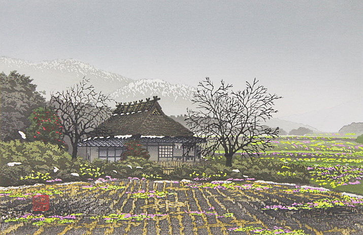 □宮本秋風 【残雪】 木版画 直筆サイン エディション有り 宮本秋風 木